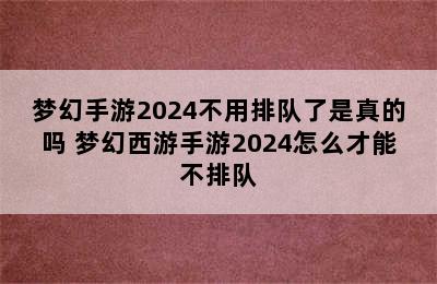 梦幻手游2024不用排队了是真的吗 梦幻西游手游2024怎么才能不排队